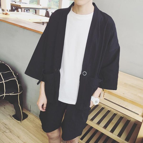 new fluid three quarter sleeve shirt men's clothing loose summer thin black outerwear japanese style cardigan kimono shirt, White;black
new fluid three quarter sleeve shirt men's clothing loose summer thin black outerwear japanese style cardigan kimono shirt, White;black