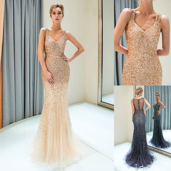 luxury beaded gray gold mermaid prom dresses tulle sweep train wedding bridal gown straps formal evening wear cps1176, Black;red
luxury beaded gray gold mermaid prom dresses tulle sweep train wedding bridal gown straps formal evening wear cps1176, Black;red