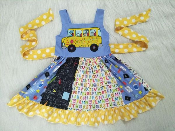 children's wear 2019 magical school bus stationery print stitching shoulder belt boutique dress, Red;yellow
children's wear 2019 magical school bus stationery print stitching shoulder belt boutique dress, Red;yellow