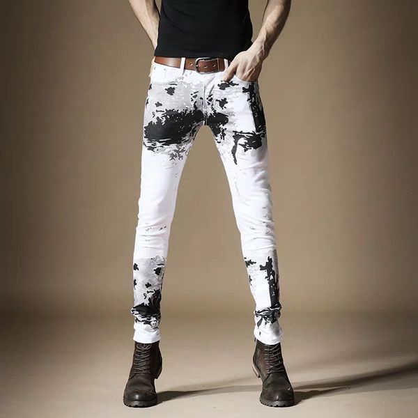 new simple men's casual trousers male white jeans street inkjet printed contrast color tie-dye chinese style pants, Black
new simple men's casual trousers male white jeans street inkjet printed contrast color tie-dye chinese style pants, Black
