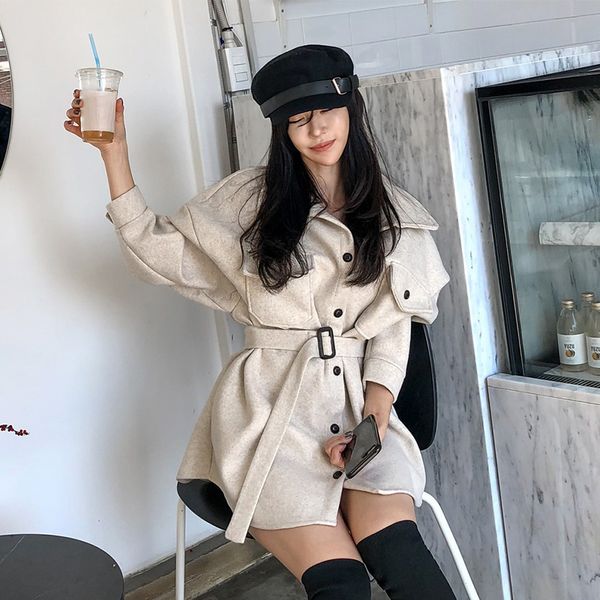 new korean autumn women turn-down collar long sleeve woolen coat vintage jacket female single-breasted belt long coats outerwear, Black
new korean autumn women turn-down collar long sleeve woolen coat vintage jacket female single-breasted belt long coats outerwear, Black