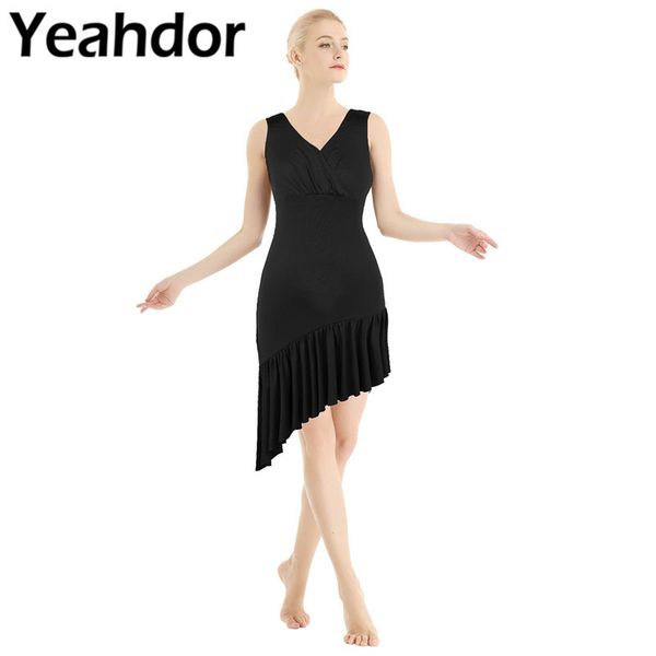 women adults fashion sleeveless v-neck ruffled asymmetric latin rumba dance dress womens stage performance costume dancewear, Black;red
women adults fashion sleeveless v-neck ruffled asymmetric latin rumba dance dress womens stage performance costume dancewear, Black;red