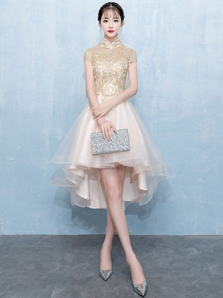 2019 new gold flower bridesmaid wedding dress women vintage mandarin collar slim cheongsam beauty prom mesh gowns vestidos, Red
2019 new gold flower bridesmaid wedding dress women vintage mandarin collar slim cheongsam beauty prom mesh gowns vestidos, Red