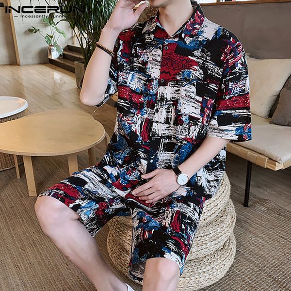 men sets printed half sleeve lapel shirt & shorts cotton streetwear pockets male casual suit summer vintage men clothes incerun, Gray
men sets printed half sleeve lapel shirt & shorts cotton streetwear pockets male casual suit summer vintage men clothes incerun, Gray
