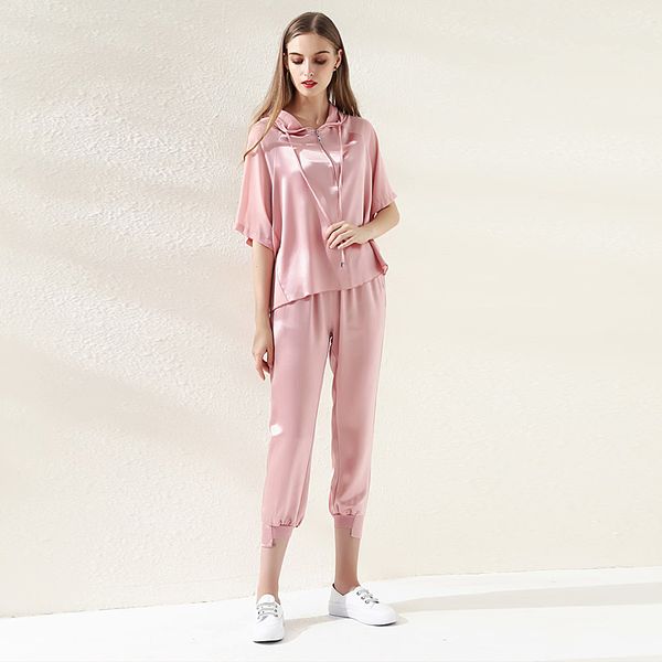 designer new fashion summer 2020 hooded zipper slim strousers elegant chic acetate casual party women's sets, White 
designer new fashion summer 2020 hooded zipper slim strousers elegant chic acetate casual party women's sets, White