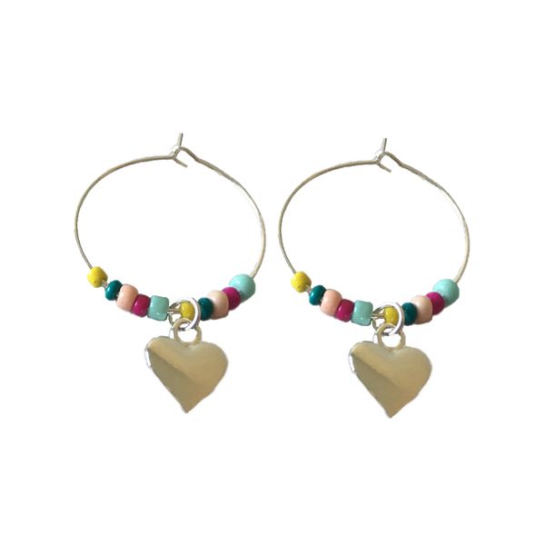 pretty hoop earrrings for women colorful beads with gold silver color love heart charm thin hoop earrings, Golden;silver
pretty hoop earrrings for women colorful beads with gold silver color love heart charm thin hoop earrings, Golden;silver
