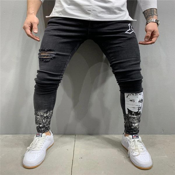 holes printed stretch mens jeans black slim mens denim pencil pants casual hiphop male jeans, Blue
holes printed stretch mens jeans black slim mens denim pencil pants casual hiphop male jeans, Blue