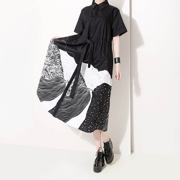 2020 korean fashion new women summer short sleeved shirt high waist dress loose vintage print dress lady single breasted dresses, Black;gray
2020 korean fashion new women summer short sleeved shirt high waist dress loose vintage print dress lady single breasted dresses, Black;gray