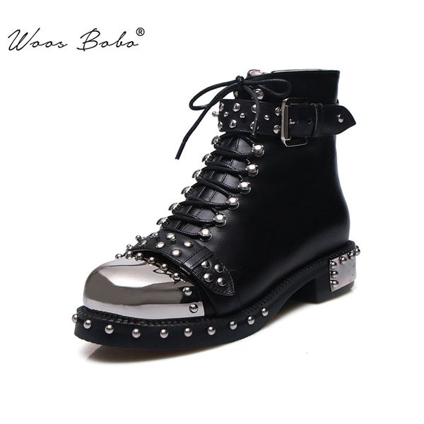 genuine leather ankle boots women metal rivet design buckle knight boots women fashion metal square heel size 34-43, Black
genuine leather ankle boots women metal rivet design buckle knight boots women fashion metal square heel size 34-43, Black