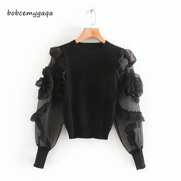black elegant mesh knitted blouse women appliques see through blouse long sleeve o neck spring knit crop, White
black elegant mesh knitted blouse women appliques see through blouse long sleeve o neck spring knit crop, White