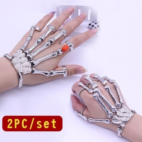2pcs/set steampunk skeleton hand bracelet femme punk nightclub halloween skull finger bracelets bangles for women pulseras, Golden;silver
2pcs/set steampunk skeleton hand bracelet femme punk nightclub halloween skull finger bracelets bangles for women pulseras, Golden;silver