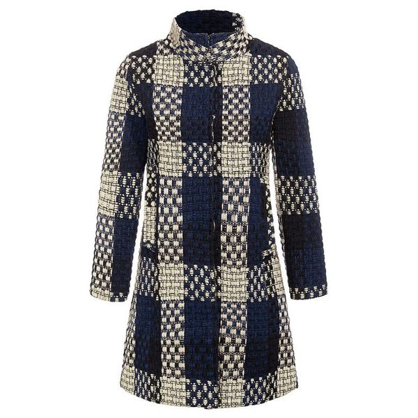 2019 новая мода тонкий женщины длинная осень и зима новый тонкий большой размер шотландка шерстяное пальто z1012, Black