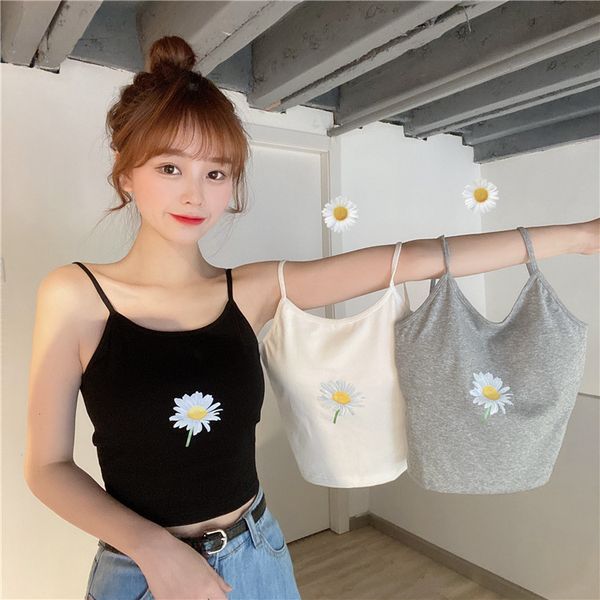 women summer sweet little daisy knitted camisole with chest pad young girl fashion wild slim bottoming vest preppy style, White
women summer sweet little daisy knitted camisole with chest pad young girl fashion wild slim bottoming vest preppy style, White