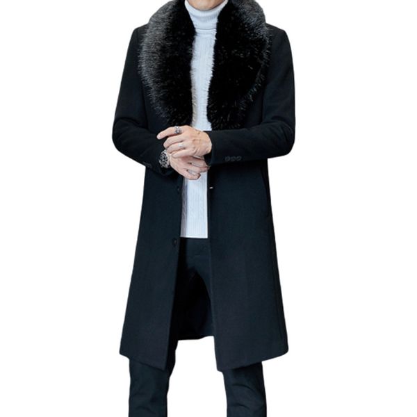 fashion mens woolen fur collar long coat warm outwear slim coat male long winter trench mens overcoat solid, Black
fashion mens woolen fur collar long coat warm outwear slim coat male long winter trench mens overcoat solid, Black
