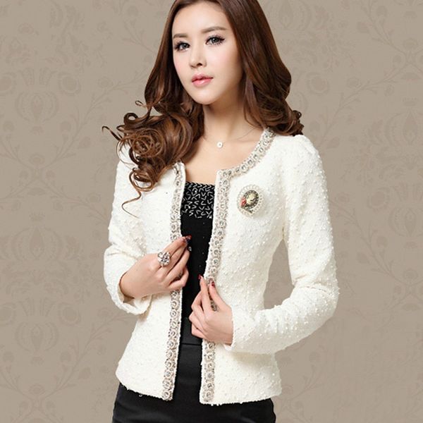 elegant beaded diamond slim long sleeve ladies coat women blazers and jackets, White;black
elegant beaded diamond slim long sleeve ladies coat women blazers and jackets, White;black
