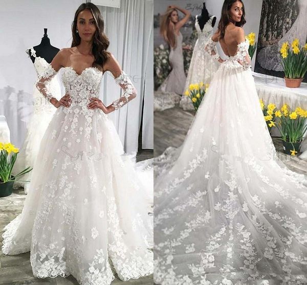 Lace Wedding Dresses With Long Sleeves Sweetheart Backless Wedding Dresses Sexy Long Train Beach Bridal Gowns
Lace Wedding Dresses With Long Sleeves Sweetheart Backless Wedding Dresses Sexy Long Train Beach Bridal Gowns