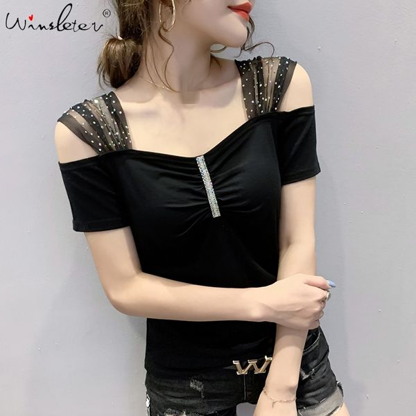 summer korean clothes t-shirt chic drape off shouder diamonds women ropa mujer short sleeve all match tees 2020 t06301, White
summer korean clothes t-shirt chic drape off shouder diamonds women ropa mujer short sleeve all match tees 2020 t06301, White