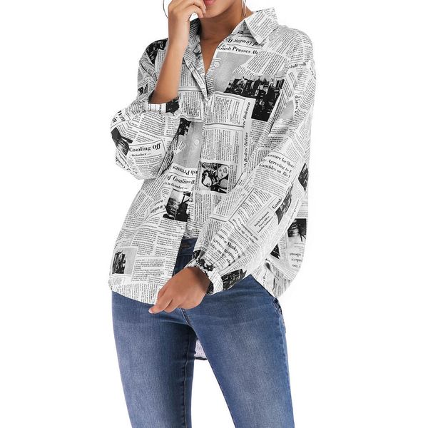 women blouse womens clothing fashion 2019 newspaper print stand collar loose turn down collar blouses wild casual shirts blusa @35, White
women blouse womens clothing fashion 2019 newspaper print stand collar loose turn down collar blouses wild casual shirts blusa @35, White