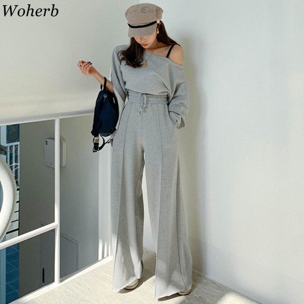 woherb tracksuit женские 2 шт набор sexy с плеча фуфайки и wide leg sweatpants беговая femme sweatsuit корейский modis, White
woherb tracksuit женские 2 шт набор sexy с плеча фуфайки и wide leg sweatpants беговая femme sweatsuit корейский modis, White