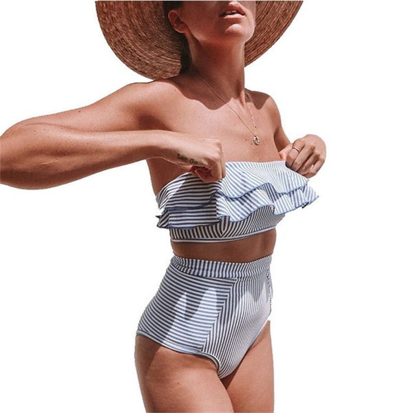 high waist bikini swimsuit women ruffle swimwear striped bikini set off shoulder bandeau bathing suit summer beachwear y016
high waist bikini swimsuit women ruffle swimwear striped bikini set off shoulder bandeau bathing suit summer beachwear y016