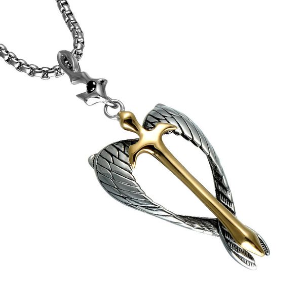 fashion vintage charm cross sword necklace stainless steel with wings pendant punk necklace jewelry men women, Silver
fashion vintage charm cross sword necklace stainless steel with wings pendant punk necklace jewelry men women, Silver