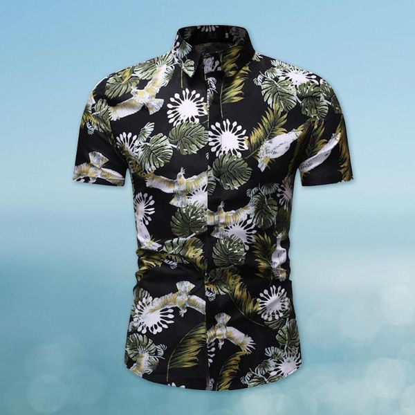 short sleeve men lapel shirt daily wear casual leaf printed button top, White;black
short sleeve men lapel shirt daily wear casual leaf printed button top, White;black