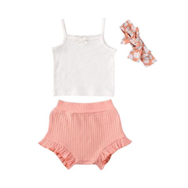 newborn baby girl clothes 3pcs cotton camisole ruffled shorts headband comfortable suit, White
newborn baby girl clothes 3pcs cotton camisole ruffled shorts headband comfortable suit, White