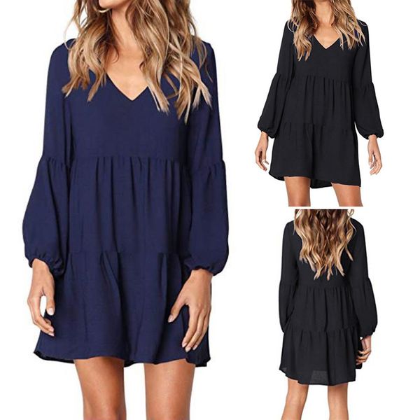 casual dress spring summer new fashion women solid lantern long sleeve party dress v neck draped knee length dress, White;black
casual dress spring summer new fashion women solid lantern long sleeve party dress v neck draped knee length dress, White;black