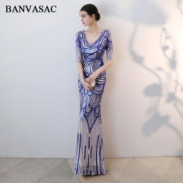 banvasac deep v neck sequined pattern mermaid long evening dresses elegant party illusion half sleeve prom gowns, White;black
banvasac deep v neck sequined pattern mermaid long evening dresses elegant party illusion half sleeve prom gowns, White;black