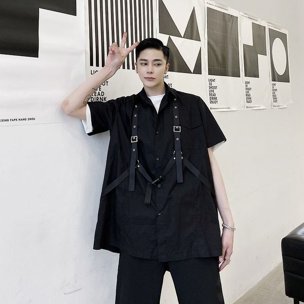 men's casual shirts male women hip hop couple shirt men bandage harajuku style streetwear loose short sleeve, White;black
men's casual shirts male women hip hop couple shirt men bandage harajuku style streetwear loose short sleeve, White;black