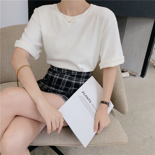 spring and summer new loose korean slim cotton bottoming shirt short sleeve student versatile simple bottoming shirt fashion t-shirt, White 
spring and summer new loose korean slim cotton bottoming shirt short sleeve student versatile simple bottoming shirt fashion t-shirt, White