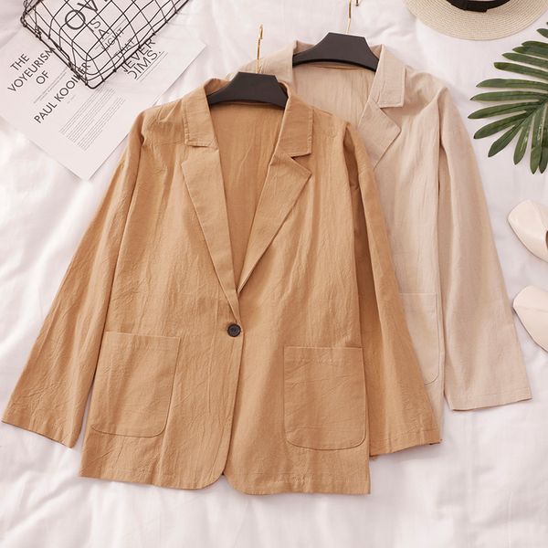 spring summer korean style cotton linen blazer for women beige black khaki green long blazer women casual thin jackets and coats, White;black 
spring summer korean style cotton linen blazer for women beige black khaki green long blazer women casual thin jackets and coats, White;black
