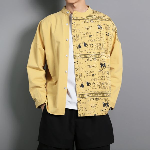 long sleeve korean shirts for men vintage graffiti printed designer shirt men yellow mens streetwear blouses, White;black
long sleeve korean shirts for men vintage graffiti printed designer shirt men yellow mens streetwear blouses, White;black