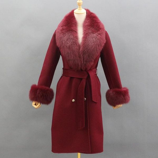 long cashmere coat with belt real fur collar and cuff women casual spring warm simple outwear, Black
long cashmere coat with belt real fur collar and cuff women casual spring warm simple outwear, Black