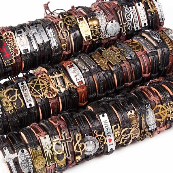 30pcs/lot mix styles metal leather cuff punk jesus biker bracelets men's women's jewelry party gifts wholesale bulk, Golden;silver
30pcs/lot mix styles metal leather cuff punk jesus biker bracelets men's women's jewelry party gifts wholesale bulk, Golden;silver