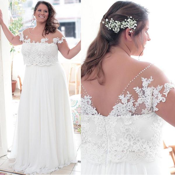 2020 elegant plus size wedding dresses with lace appliques a line bridal dress jewel neckline custom made backless wedding gowns, White
2020 elegant plus size wedding dresses with lace appliques a line bridal dress jewel neckline custom made backless wedding gowns, White
