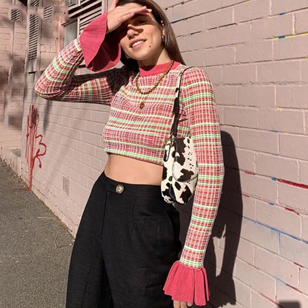 plaid print flare sleeve patchwork long sleeve causal women tshirt autumn new skinny cropped pink elastic elegant crop, White
plaid print flare sleeve patchwork long sleeve causal women tshirt autumn new skinny cropped pink elastic elegant crop, White
