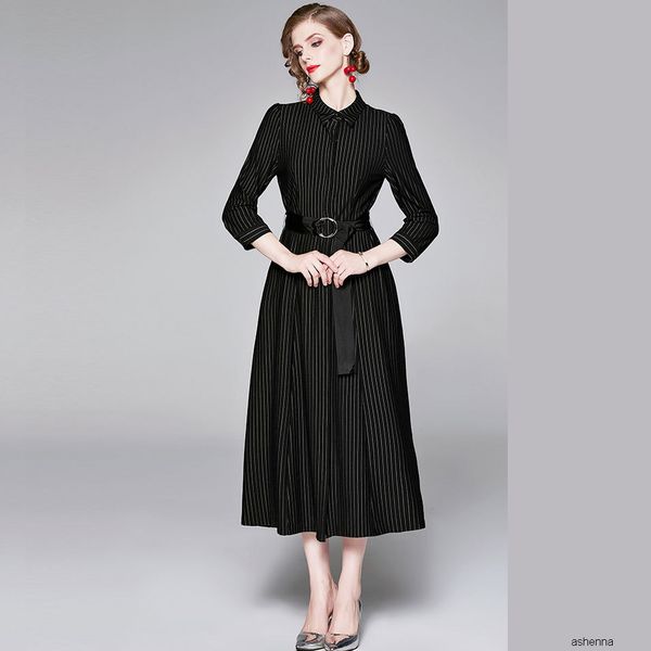 womens designer foreign style slim striped dress season lapel polo collar long sleeve cardigan skirt with beltu34a, Black;gray
womens designer foreign style slim striped dress season lapel polo collar long sleeve cardigan skirt with beltu34a, Black;gray