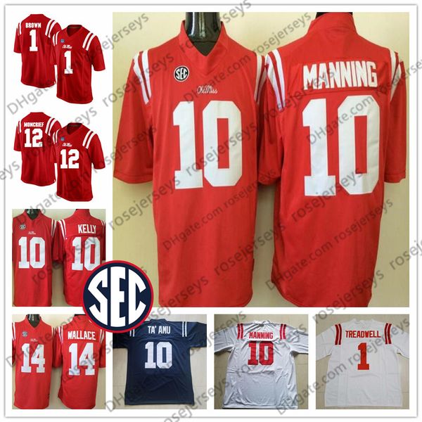 ole miss rebels # 1 лакон тредвелл 10 чад келли эли мэннинг 12 донте монкриф 14 майк уоллес красный темно-синий белый футбол джерси, Black
ole miss rebels # 1 лакон тредвелл 10 чад келли эли мэннинг 12 донте монкриф 14 майк уоллес красный темно-синий белый футбол джерси, Black