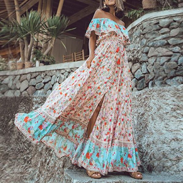 vintage dresses ruffle slash neck women maxi dress elegant print boho chic a line swing loose big casual split vestidos, Black;gray
vintage dresses ruffle slash neck women maxi dress elegant print boho chic a line swing loose big casual split vestidos, Black;gray