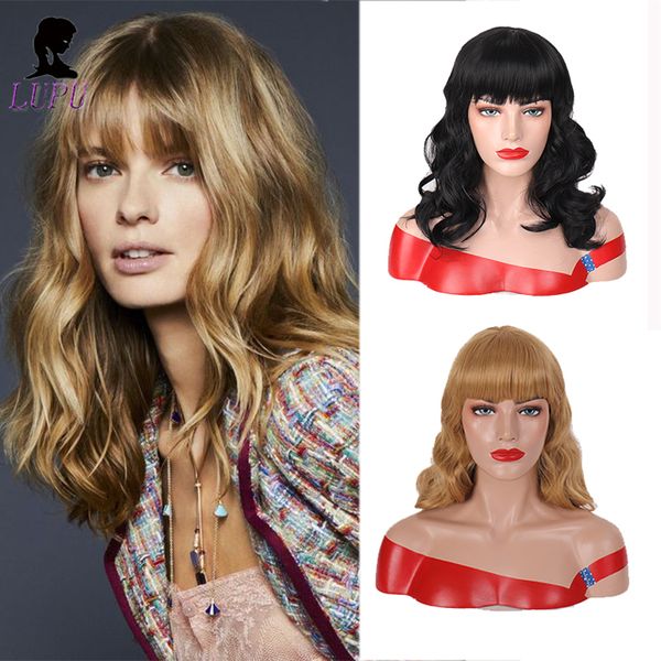 lupu black brown short wavy synthetic hair with bangs bob curly shoulder length wig for african american
lupu black brown short wavy synthetic hair with bangs bob curly shoulder length wig for african american