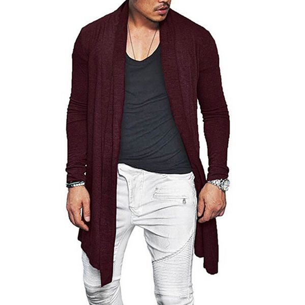 

man autumn casual cardigan asymmetric solid color wrap poncho coat outwear tc21, Tan;black