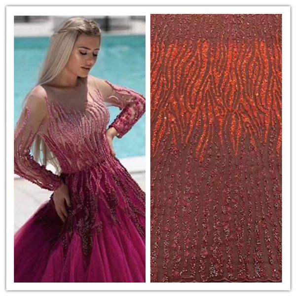 fashion embroidered tulle mesh lace fabric pretty beaded french net fabric for bridal dress, Pink;blue