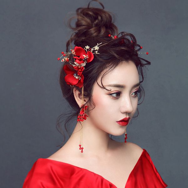new bridal red rose flower crowns for women wedding crystal tiaras and earrings vintage chinese wedding hair accessories ml081, Golden;white
new bridal red rose flower crowns for women wedding crystal tiaras and earrings vintage chinese wedding hair accessories ml081, Golden;white
