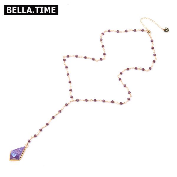 long boho natural druzy stone pendant necklaces for women adjustable gold-color copper wire wrap crystal necklace nks211, Silver
long boho natural druzy stone pendant necklaces for women adjustable gold-color copper wire wrap crystal necklace nks211, Silver