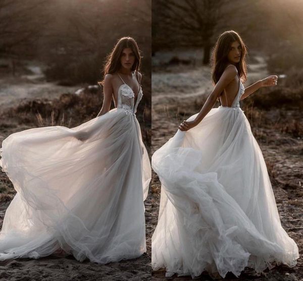 berta 2019 new beach wedding dresses spaghetti backless lace tulle bridal gowns bohemian plus size country vestido de novia, White
berta 2019 new beach wedding dresses spaghetti backless lace tulle bridal gowns bohemian plus size country vestido de novia, White