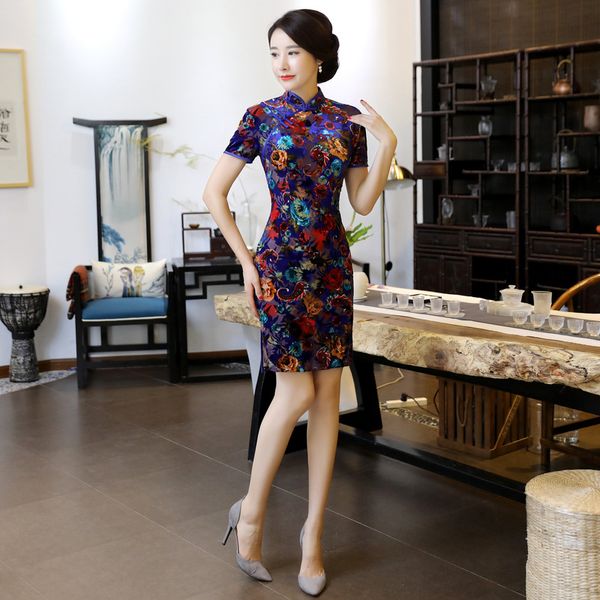 

traditional chinese dress mujer vestido women's satin short sleeve cheongsam long qipao flower size -3xl plum blossom qipao, Red