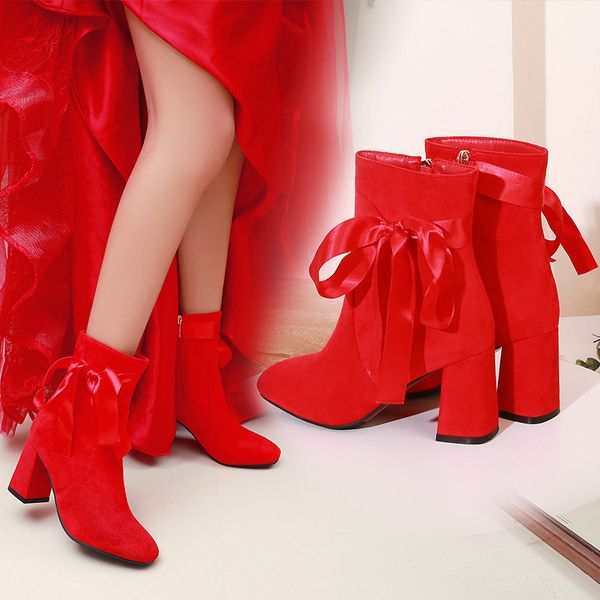 ymechic 2020 fashion red flock riband butterfly-knot ankle boots for women hoof high heels bride wedding shoes winter bootie, Black
ymechic 2020 fashion red flock riband butterfly-knot ankle boots for women hoof high heels bride wedding shoes winter bootie, Black