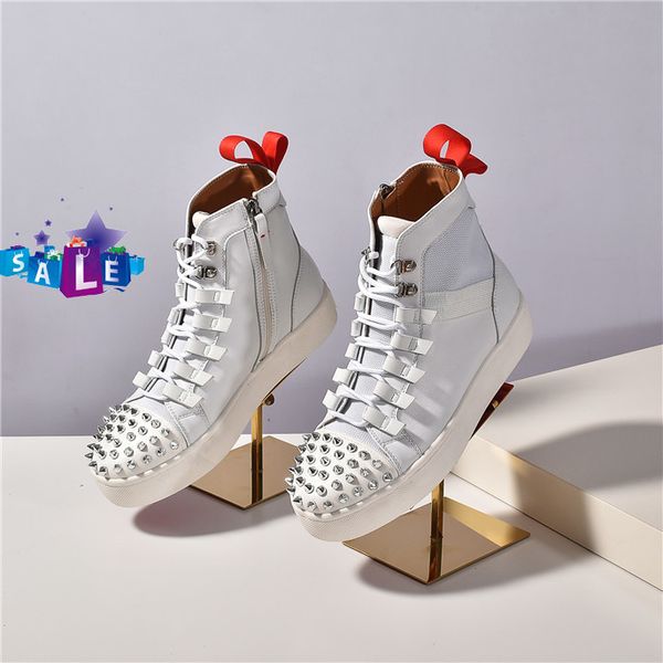2020 latest mens red bottoms shoes high sneakers for women ladies genuine leather suede spikes casual flats all white black
2020 latest mens red bottoms shoes high sneakers for women ladies genuine leather suede spikes casual flats all white black
