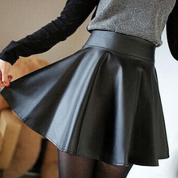 fashion women faux leather skirt high waist skater flare mini skirt above knee solid color flared pleated short, Black
fashion women faux leather skirt high waist skater flare mini skirt above knee solid color flared pleated short, Black